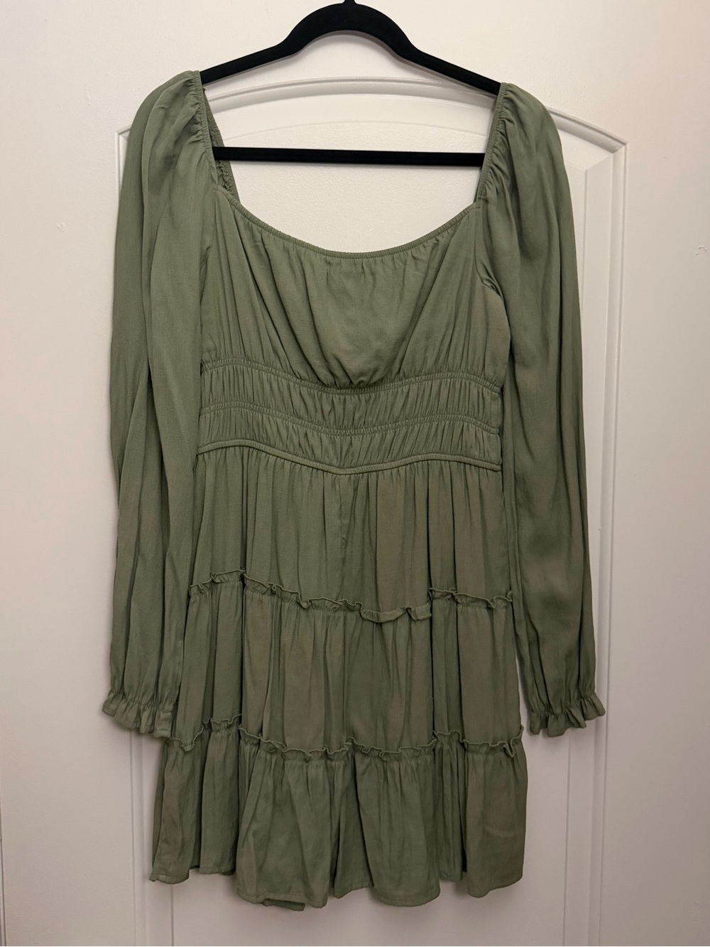 Long Sleeve Sage Green Tiered Women's Dress Francesca’s